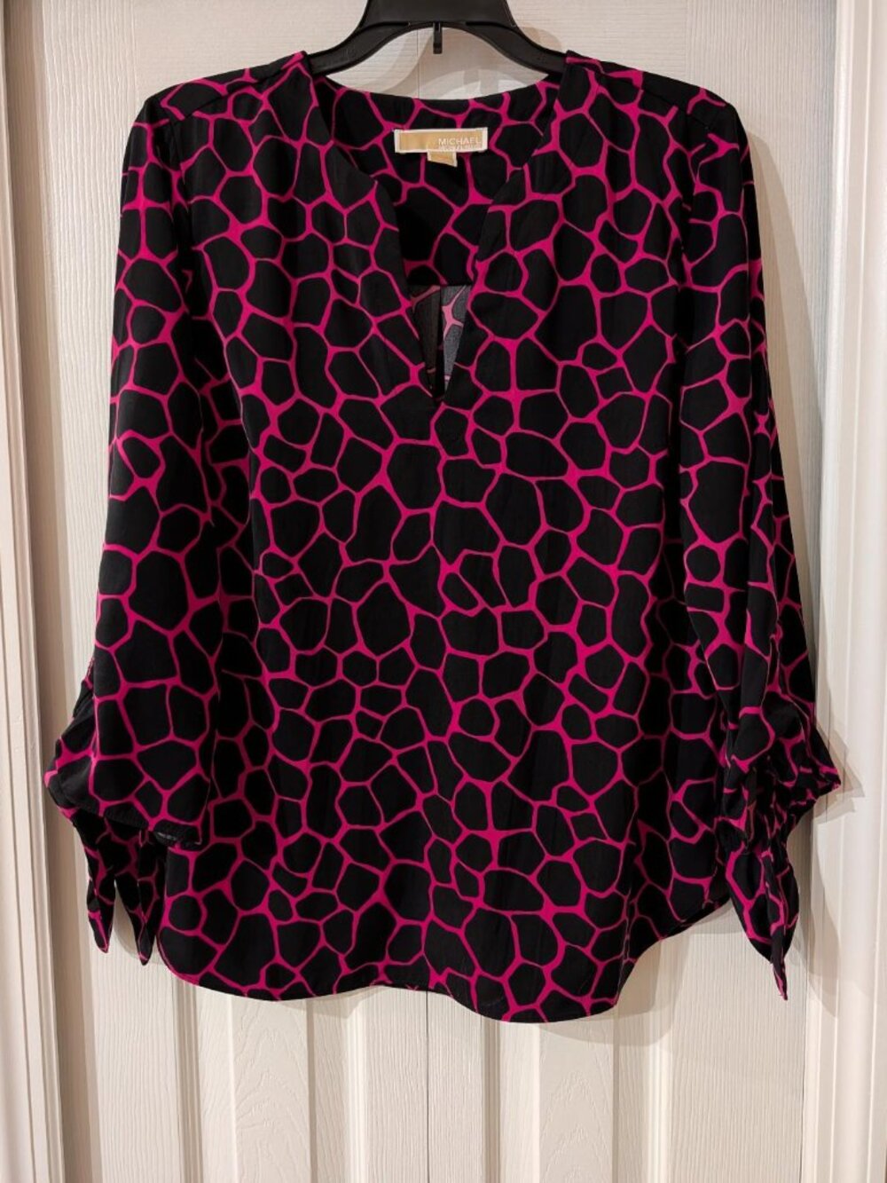 Michael Michael Kors Womens Black Pink Animal Print Blouse Medium